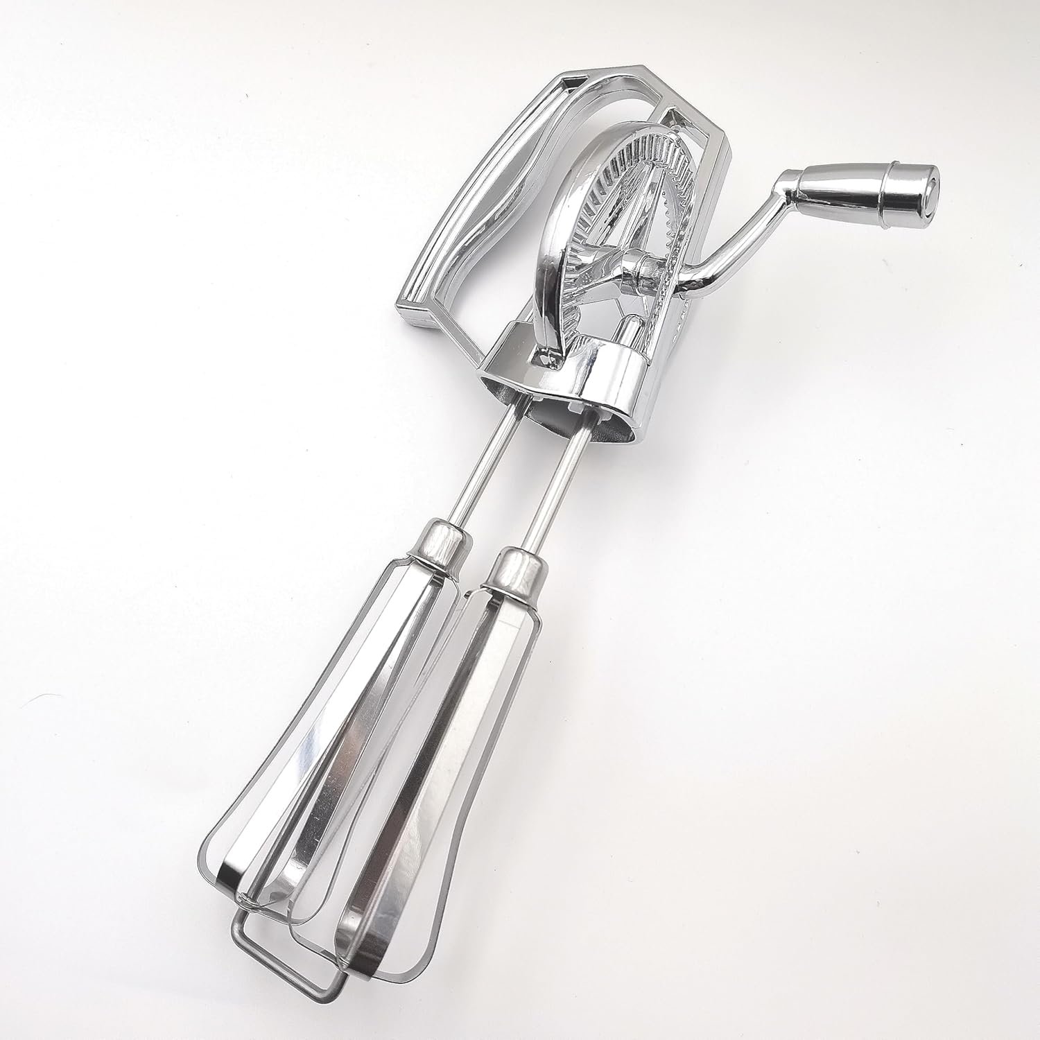 Manual Egg Beater Hand Crank Double Head Stainless Steel Whisk (1, Silver, Small) - Image 2